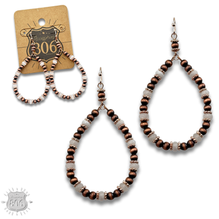 Copper and stone bead teardrop earring - LC