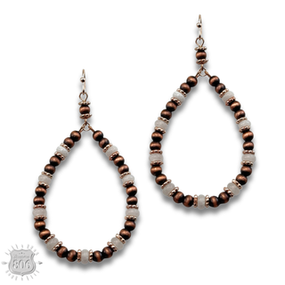 Copper and stone bead teardrop earring - LC