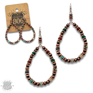 Copper and stone bead teardrop earring - LC