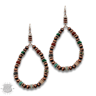Copper and stone bead teardrop earring - LC