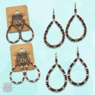Copper and stone bead teardrop earring - LC
