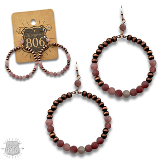 Burnished bead and stone circle earring - LC