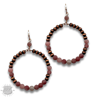Burnished bead and stone circle earring - LC