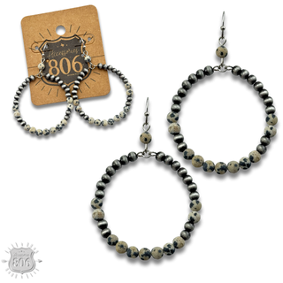 Burnished bead and stone circle earring - LC