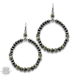 Burnished bead and stone circle earring - LC