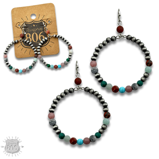 Burnished bead and stone circle earring - LC