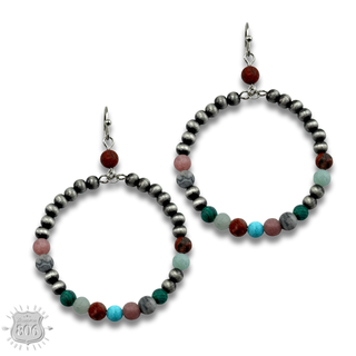 Burnished bead and stone circle earring - LC