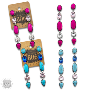 Colorful stone and rhinestone drop earring - LC