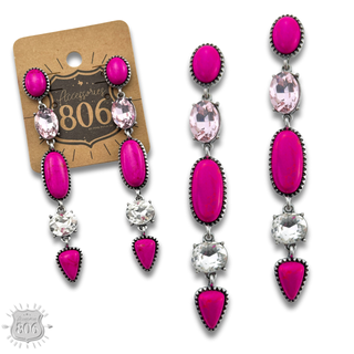 Colorful stone and rhinestone drop earring - LC