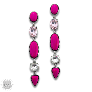 Colorful stone and rhinestone drop earring - LC