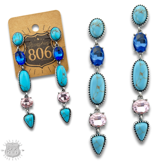 Colorful stone and rhinestone drop earring - LC