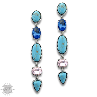 Colorful stone and rhinestone drop earring - LC