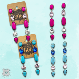 Colorful stone and rhinestone drop earring - LC