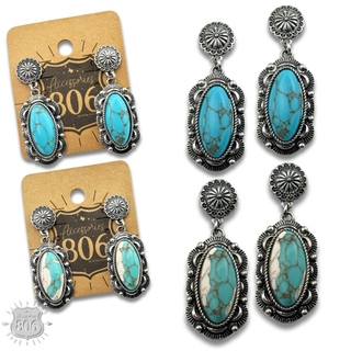 Western scalloped oval stone earring - LC