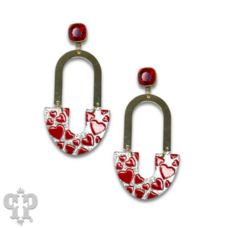 Heart printed and arch earring with Austrian crystal - LC