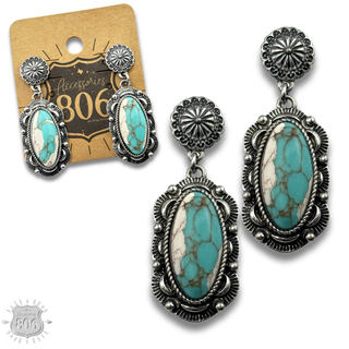 Western scalloped oval stone earring - LC