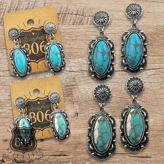 Western scalloped oval stone earring - LC