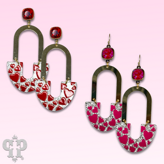 Heart printed and arch earring with Austrian crystal - LC