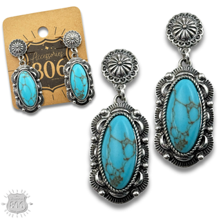 Western scalloped oval stone earring - LC