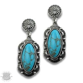 Western scalloped oval stone earring - LC