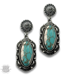 Western scalloped oval stone earring - LC