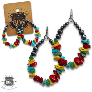 Western bead and stone chip teardrop earring - LC
