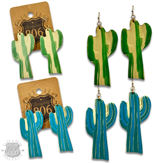 Painted saguaro cactus earring - LC