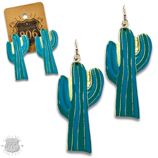 Painted saguaro cactus earring - LC