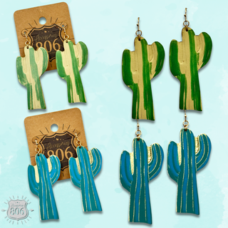Painted saguaro cactus earring - LC