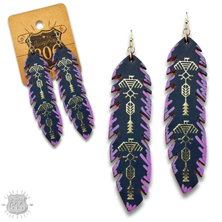 Painted leather feather earring - LC