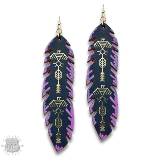 Painted leather feather earring - LC