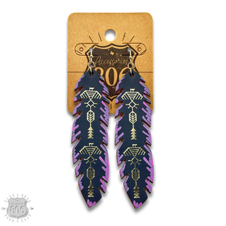 Painted leather feather earring - LC