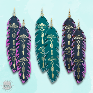 Painted leather feather earring - LC