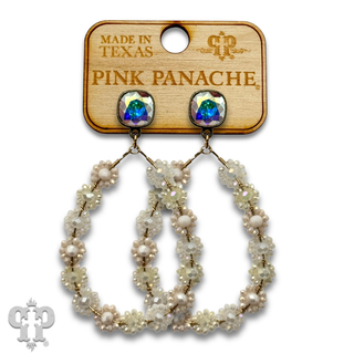 Bead woven flower teardrop earring, Austrian crystal - LC