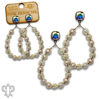 Bead woven flower teardrop earring, Austrian crystal - LC