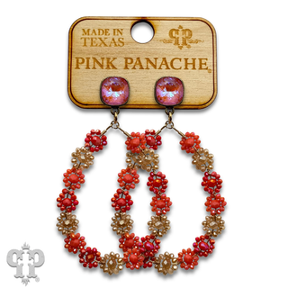 Bead woven flower teardrop earring, Austrian crystal - LC