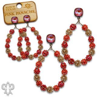 Bead woven flower teardrop earring, Austrian crystal - LC