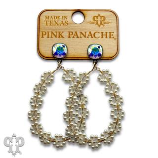 Bead woven flower teardrop earring, Austrian crystal - LC