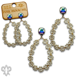 Bead woven flower teardrop earring, Austrian crystal - LC