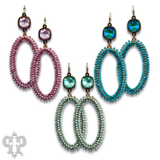 Seed bead wrapped oval shape earring with Austrian crystal
