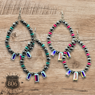 Burnished bead and rhinestone teardrop earring