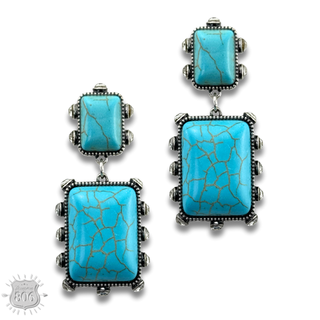 Turquoise and rhinestone double stone rectangle earring
