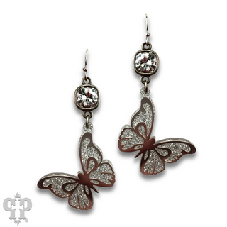 Glitter acrylic butterfly earring with Austrian crystal - LC
