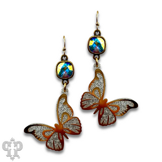 Glitter acrylic butterfly earring with Austrian crystal - LC