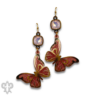 Glitter acrylic butterfly earring with Austrian crystal - LC