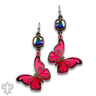Glitter acrylic butterfly earring with Austrian crystal - LC