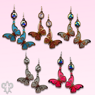 Glitter acrylic butterfly earring with Austrian crystal - LC
