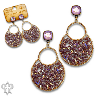 Woven bead double circle earring with Austrian crystal