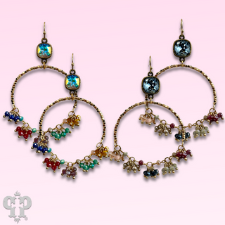Multi-color bead cluster earring with Austrian crystal - LC