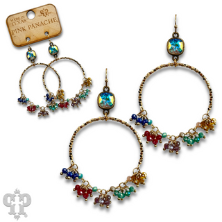 Multi-color bead cluster earring with Austrian crystal - LC